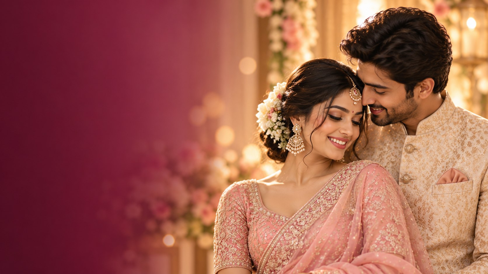 Indian bride and groom sharing a happy moment